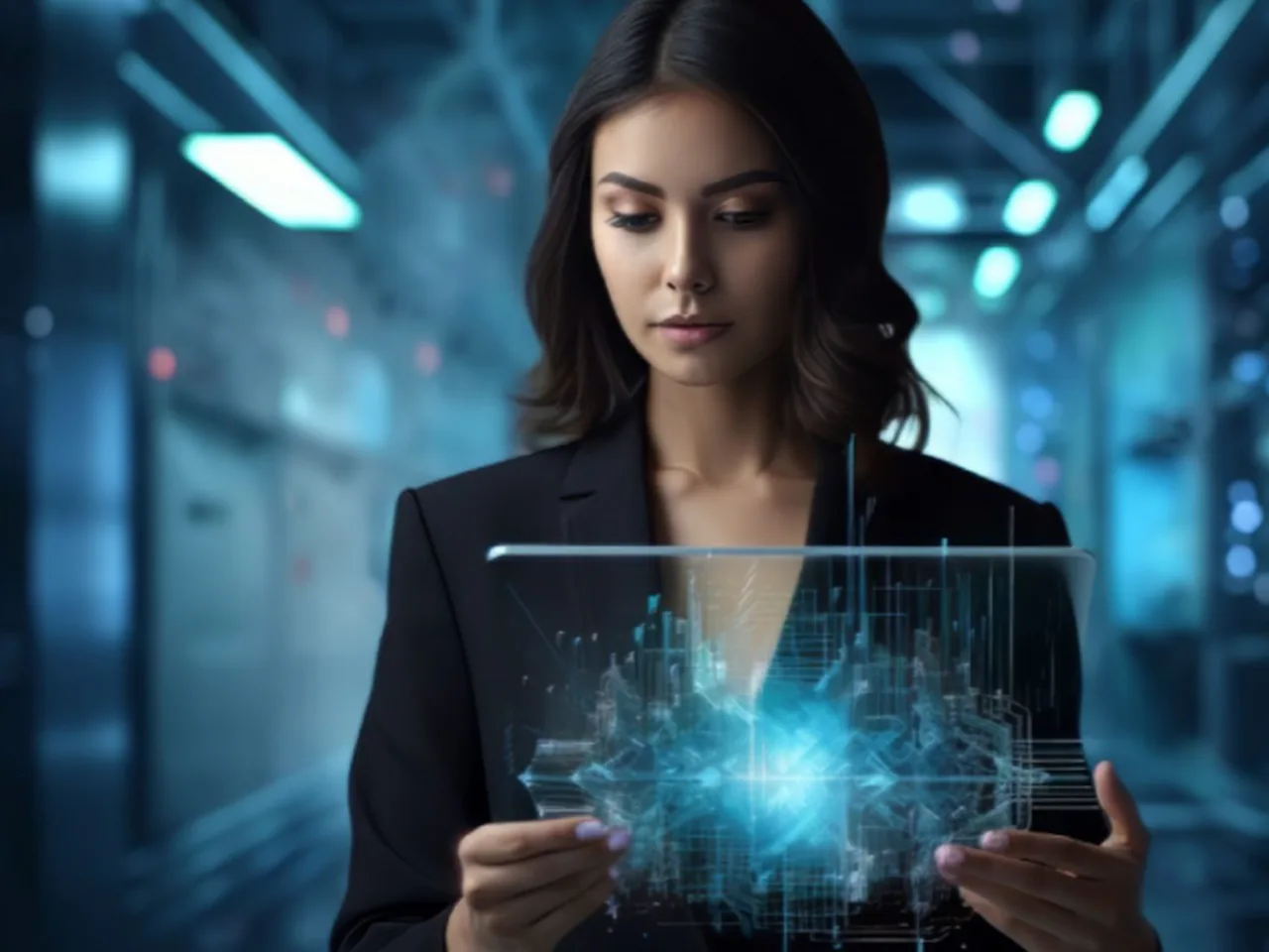 Una profesional revisa datos en una interfaz digital